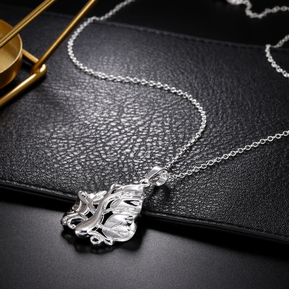 Silver pendant necklace 45cm 925 Sterling Silver tree Pendant Necklace For Women Charms Wedding Party Fashion Noble Jewelry Holiday gifts