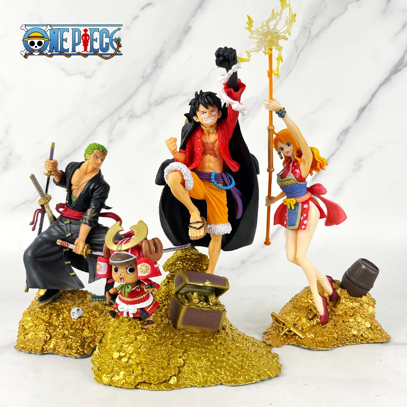Anime One Piece Rufy Zoro Chopper Nami Kimono Battle Version Cartoon Action Figures Model Ornaments Tide Play Holiday Toys Gift