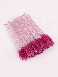 Disposable Crystal Eyebrow & Eyelash Brush Set - 50pcs Cosmetic Beauty Tools (Rose)