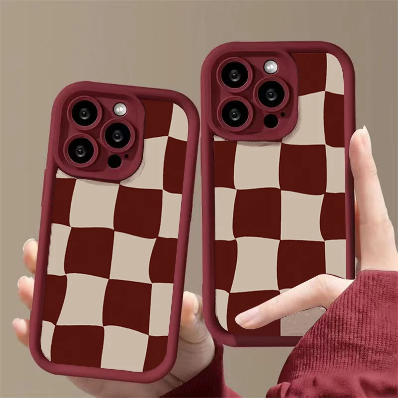 Elegant Wine Red Deform Grid Phone Case - Soft Silicone TPU Back Cover