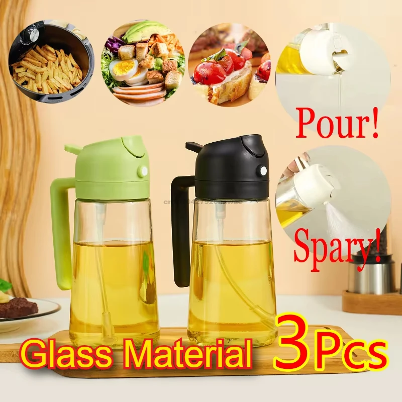 Glass Oil Bottle 2in1 Oil Spray Oil Polisher Kitchen Cooking Oils Dispenser Seasoning Container Cruet for Camping BBQ Baking