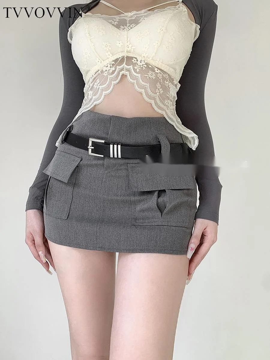 

American Girl Solid WOMENGAGA color Short Skirt with panties Women's Summer Belt Wrapped Hip Half Skirt High Waist Slim UG56