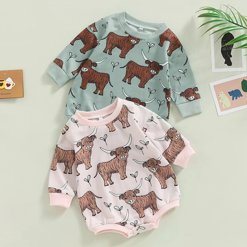

Newborn Baby Girl Boy Cow Print Sweatshirt Romper Crewneck Oversized Long Sleeve Bodysuits Outfit Cute Spring Fall Baby Clothes