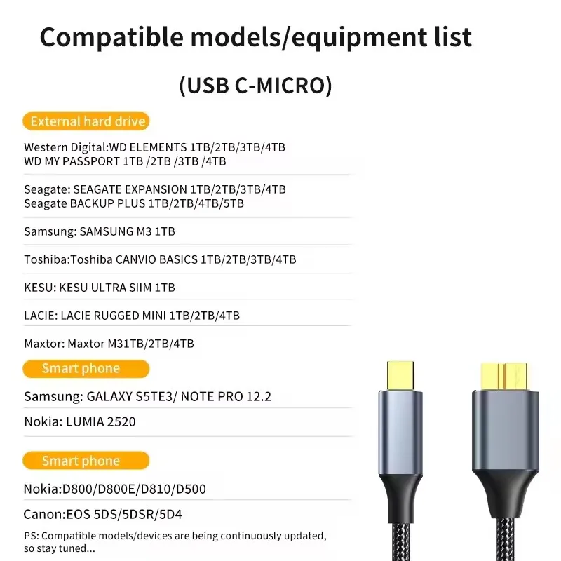 5Gbps 유형 C-마이크로 B USB3.0 케이블 하드 디스크 드라이브 MacBook 노트북 전화용 고속 데이터 케이블 외부 디스크 SSD HDD 카메라