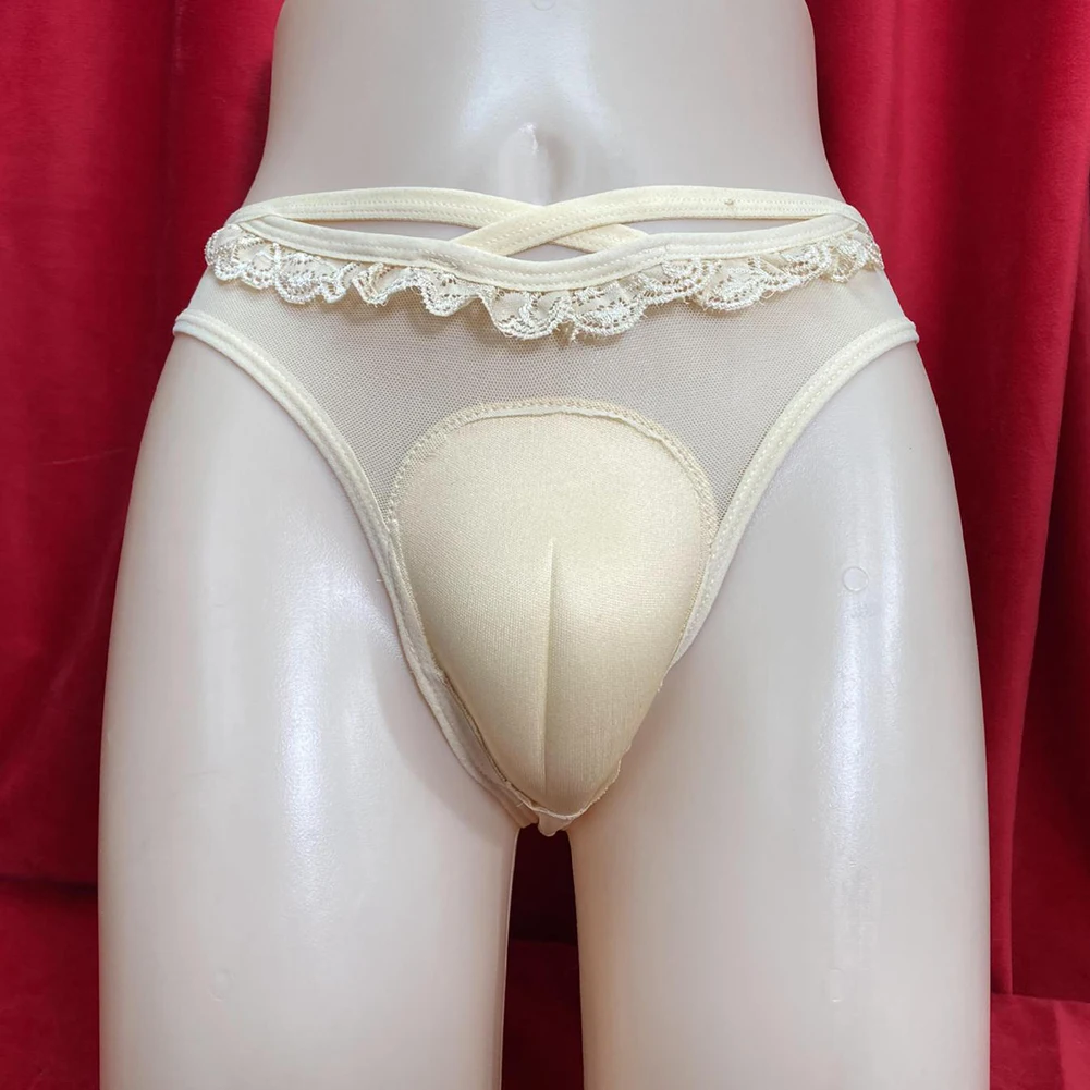 

Men Sexy Lace Lingerie Camel Toe Panties Crossdresser Underwears Shemale Drag Queen Cosplay Briefs Cross Strap Men Thong