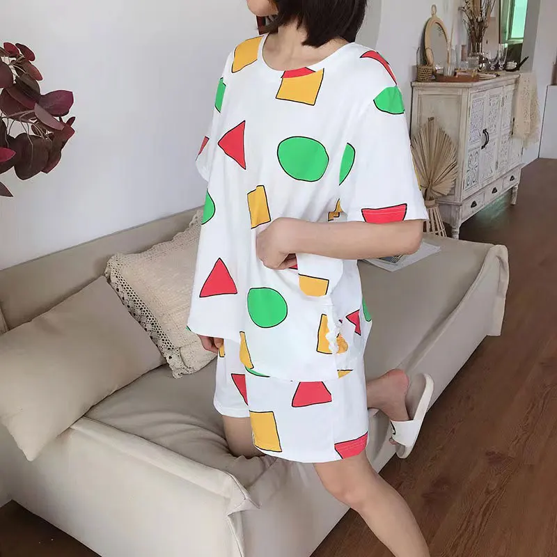 Pajama Sets Sin Chan Male Cotton Summer Short Sets Japanese Big size for Couples Man and Woman Sleepwear