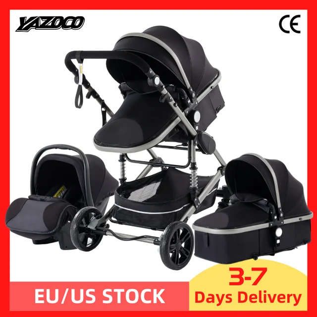 2021 New Design Khaki Color High Landscape Baby Stroller 3 in 1 With Car  Seat