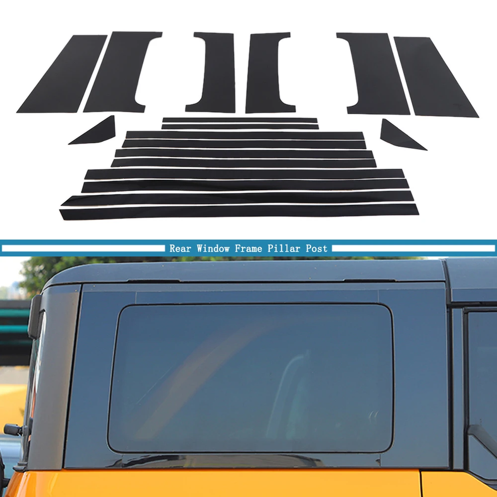 

18Pcs Car Rear Window Frame Pillar Post Trim Kit Stickers for Ford Bronco 2021 2022 2023 4-Door Car Styling Accessories Black