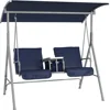 2 Person Porch Swing with Stand, Outdoor Swing with Canopy, Pivot Storage Table, 2 Cup Holders, Cushions for Patio, Backyard 2