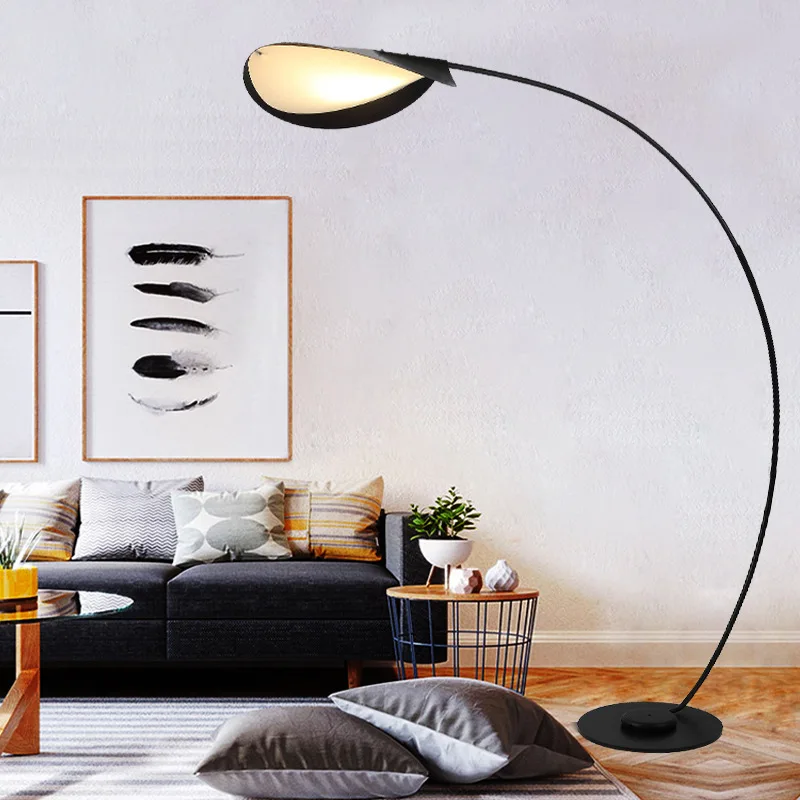 Minimalist LED Floor Lamp Black Parabola Floor Light Living Room Lobby Study Room Decoration Standing Lamp Bedroom Reading Light