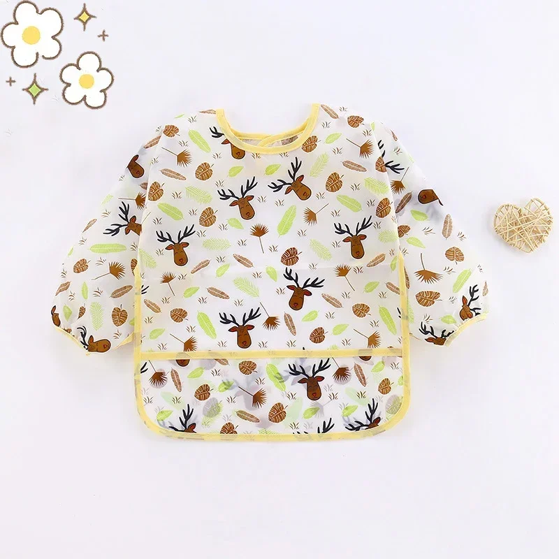 Silicone Bib Baby Cartoon 0-6 Years Soft BPA Free Waterproof Long Sleeve Apron
