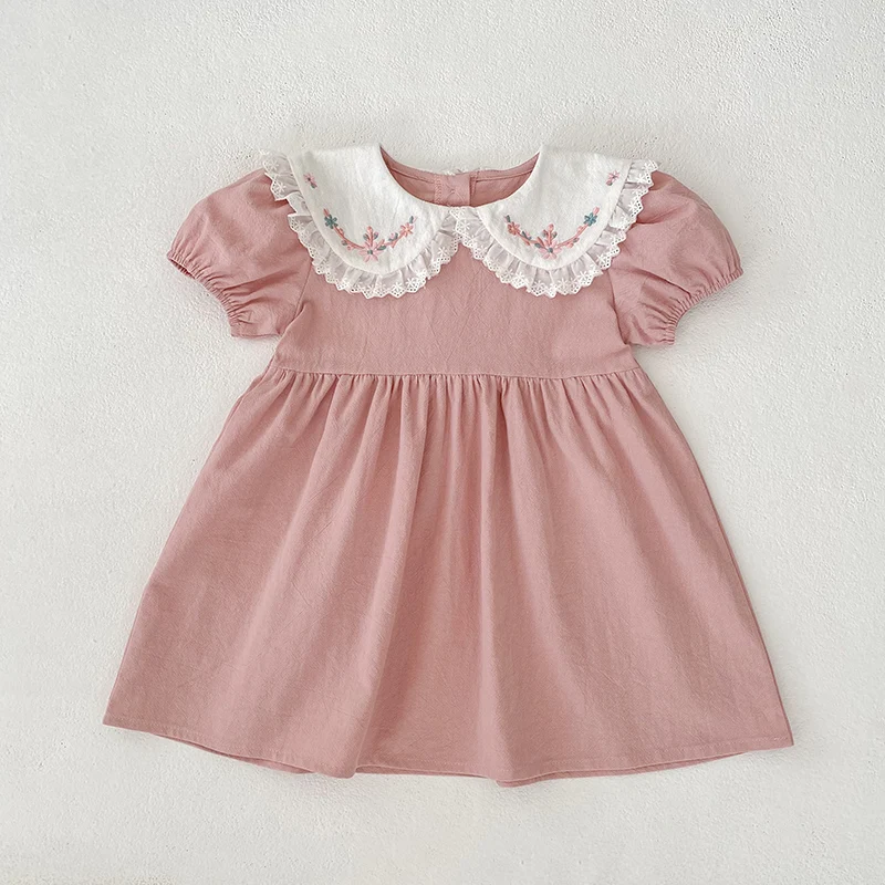 1-6Y Girls Pink Princess Dresses New Summer Baby Dress Puff Sleeve  Embroidered Lace Collar Toddlers Kids Cotton Cute Party Dress - AliExpress  1501