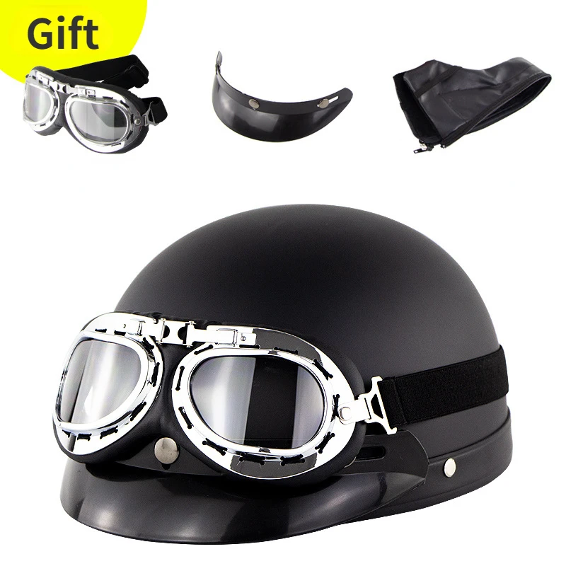 

Vintage Motorcycle Helmet Dot Approved Retro Personality Sunscreen Helmet Men and Women Open Face Half Helmet with Goggles