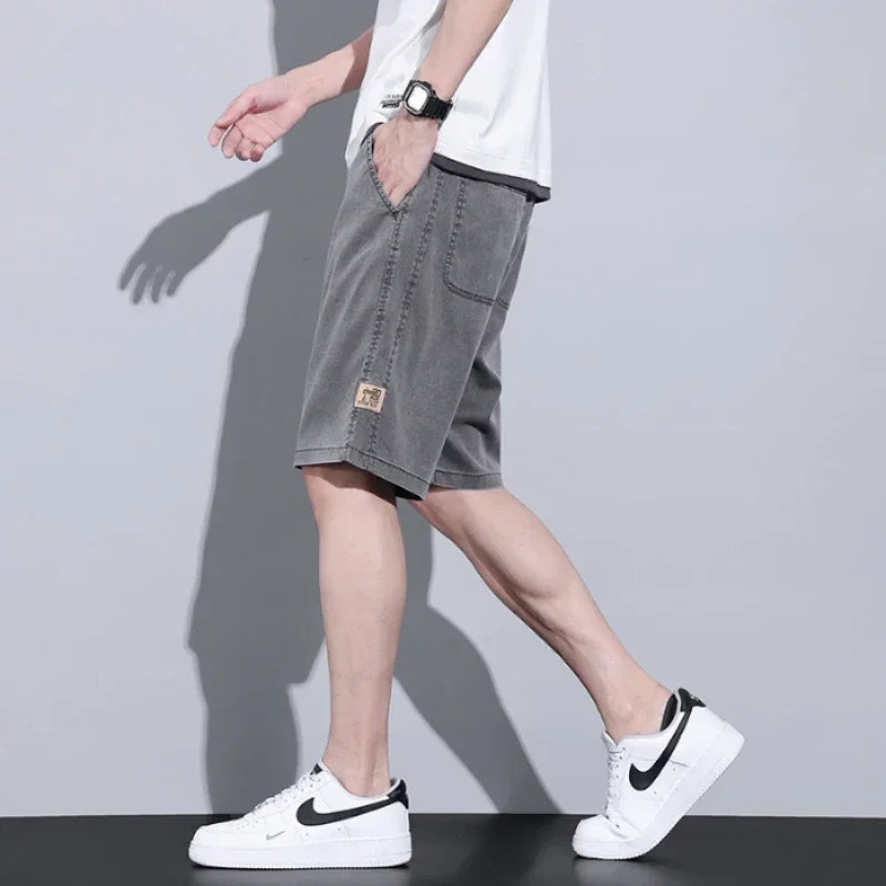 Soft Cosy Lyocell Thin Men's Denim Shorts Summer Clothes Loose Pants Drawstring Elastic Waist Korea Casual Short Plus Size M-5XL denim shorts summer jeans shorts