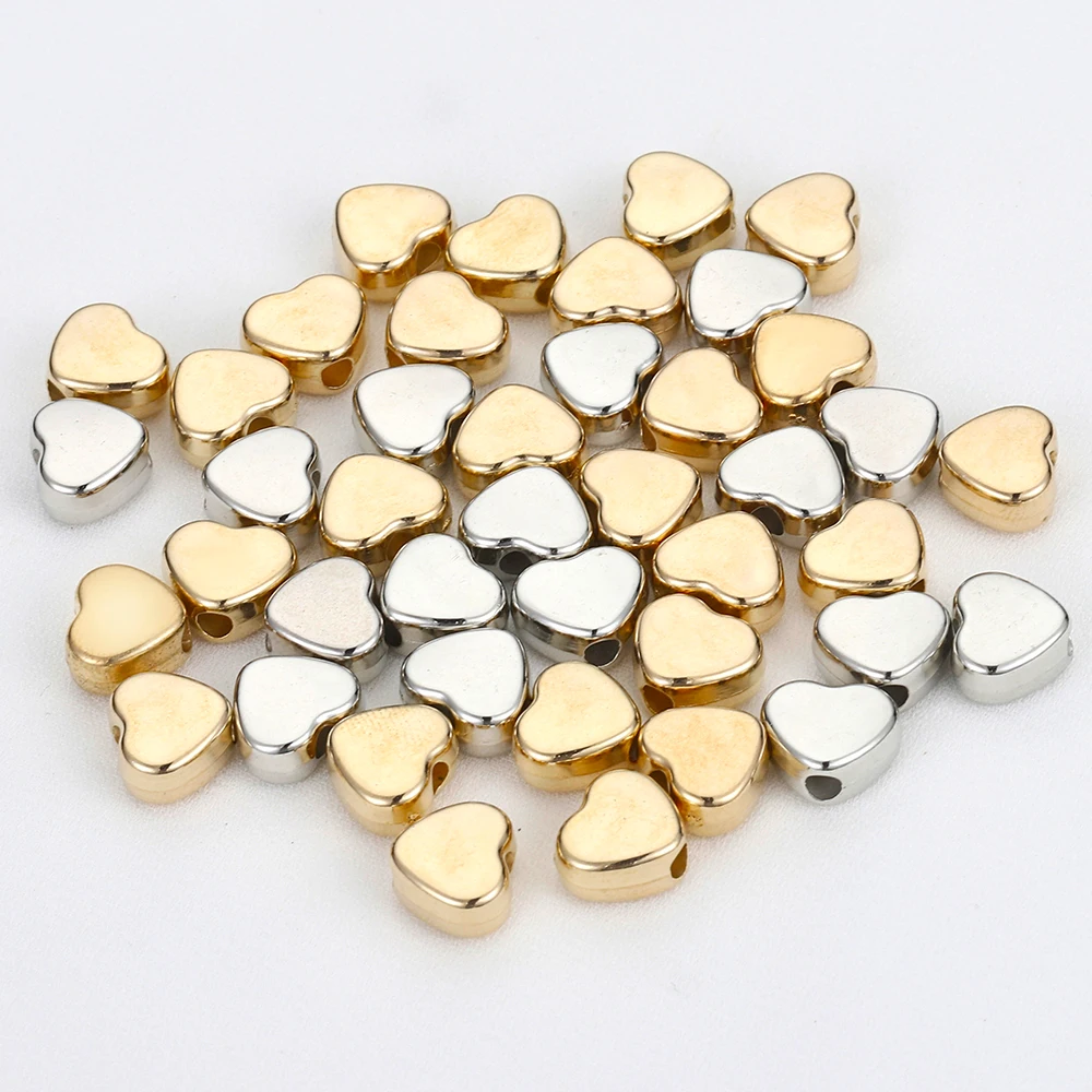 

100pcs 8x9mm Hearts Spacer Beads Gold Silver Plated CCB Loose Beads for Jewelry Making DIY Beaded Bracelet Necklace Accessories
