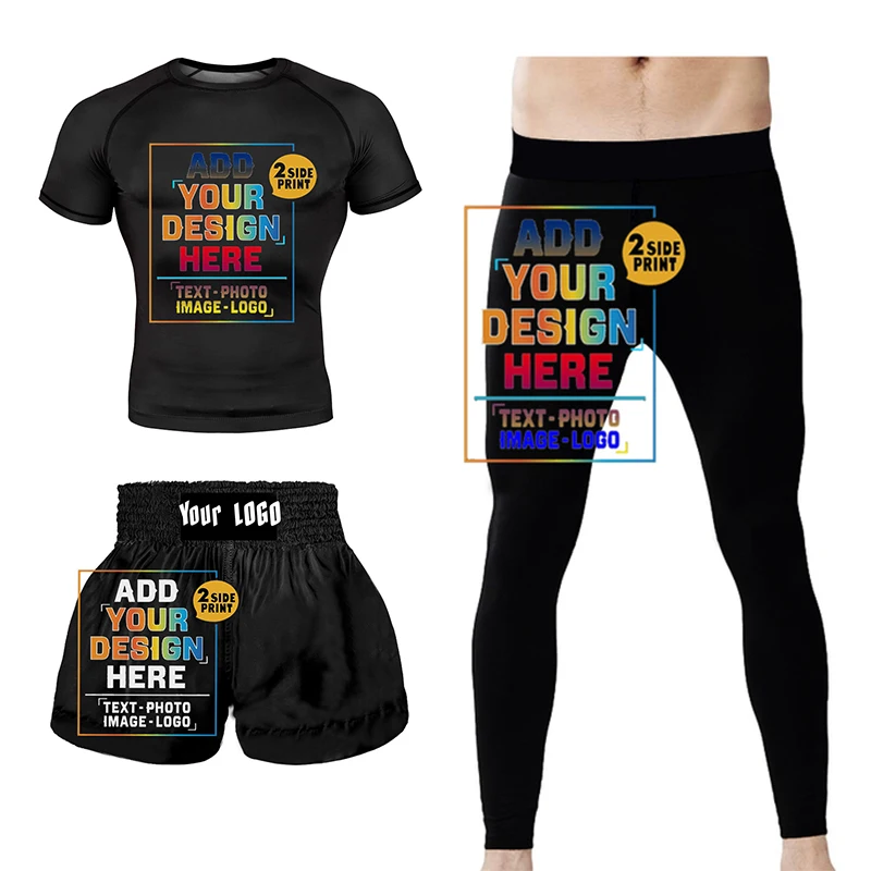 Sports Apparel Design your own long sleeve compression training top leggings MMA fight shorts Brazilian Jiu-Jitsu Muay Thai