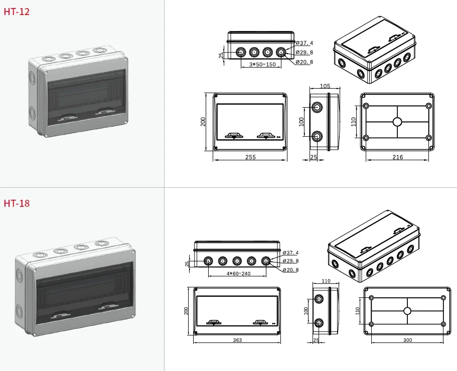 Description Picture 5 of itemGEYA 5Way Waterproof Distribution Box Circuit Breaker MCB Power Plastic Junction Wire Box IP65 Electrical Box
