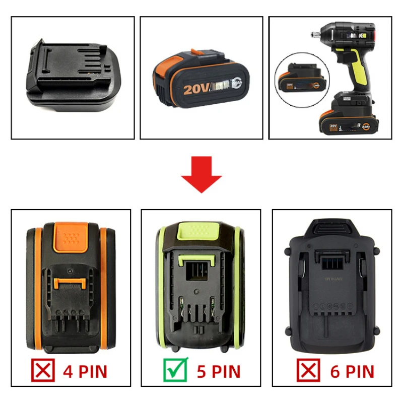 Laranja Para Worx 5 Pin Verde 20V