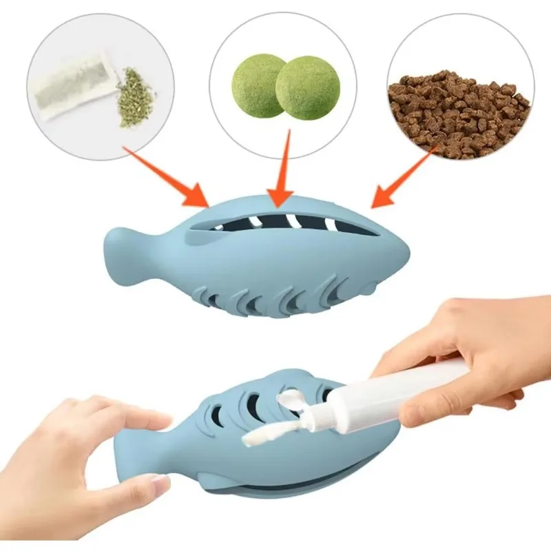 Fish Design Interactive Cat Toy for Indoor Cats Food Dispenser Feeder Blue Treat & Catnip Stuffer Fun Engaging Pet Playing