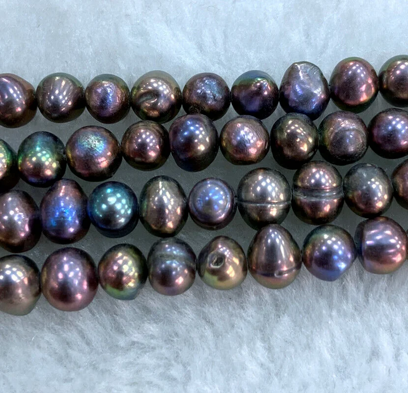 

Real Natural 6-7mm Akoya Black Peacock Freshwater Cultured Pearl Loose Beads 15"