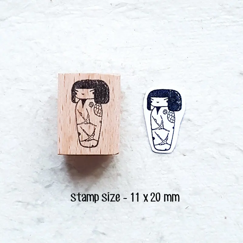 미니 스크랩북 우표, 일본 코케시 인형, 일본 문화 일기 장식, 귀여운 저널링 나무 우표 문구