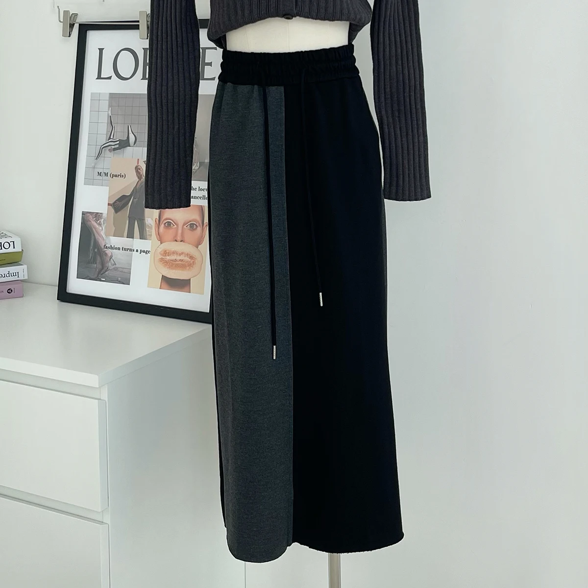 

Half Skirt Female Elastic Waist Draw Rope Straight Skirt 2023 New Slimming Everything Matching A-line