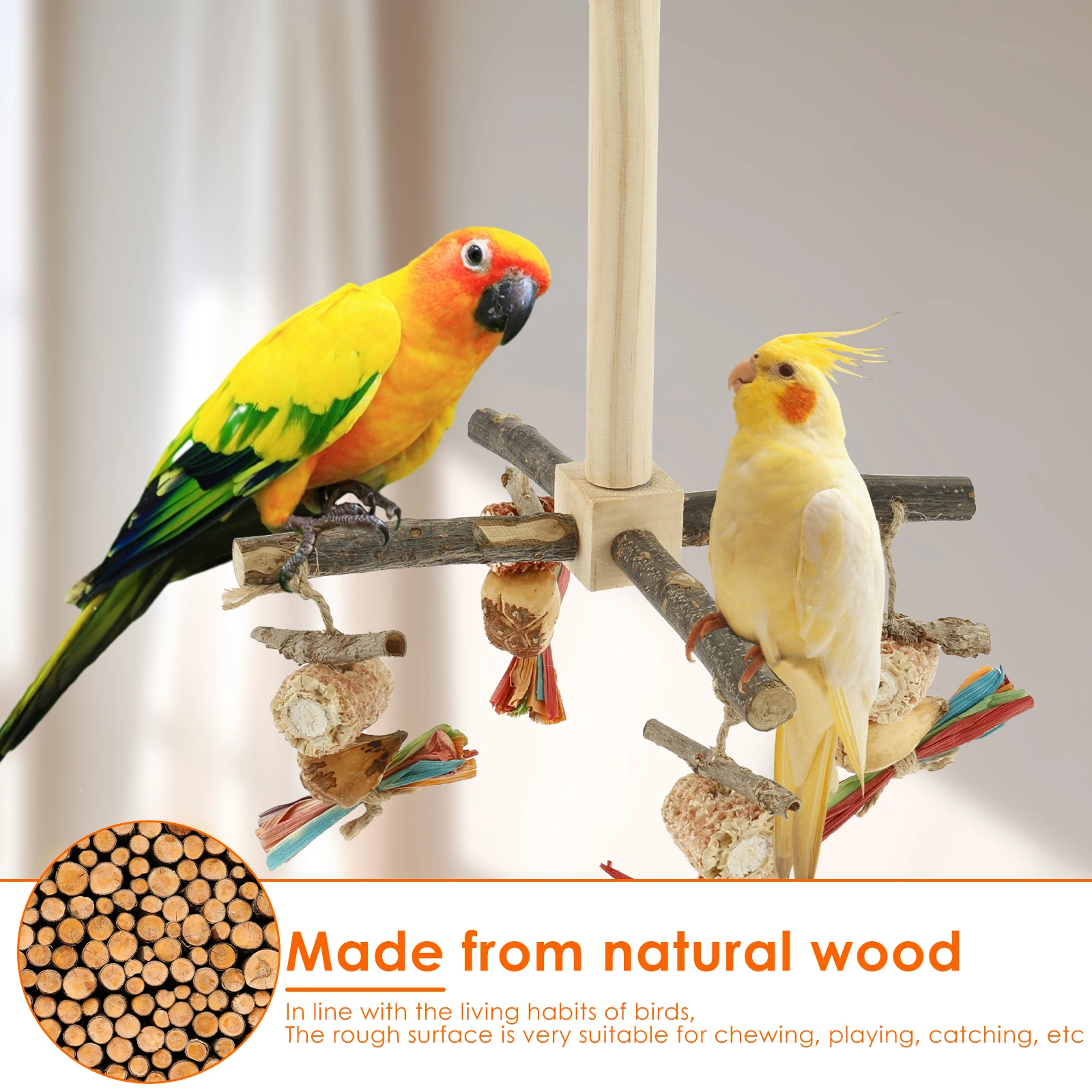 Bird Stand Perch Toy Wooden Parrot Chew Toys 360° Cross Rotatable Parrot Exercise Standing Perch Hanging Bird Cage Accessories