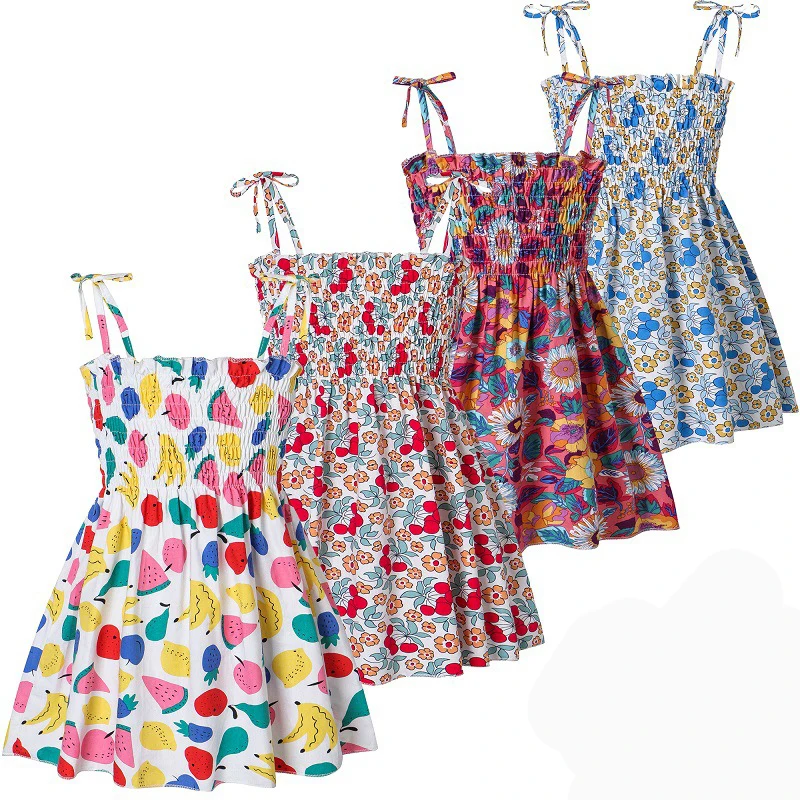 

New Baby Girls Sleeveless Flower Print Dresses Clothes Bowknot Kid Summer Princess Dress Children Party Ball Pageant Outfit