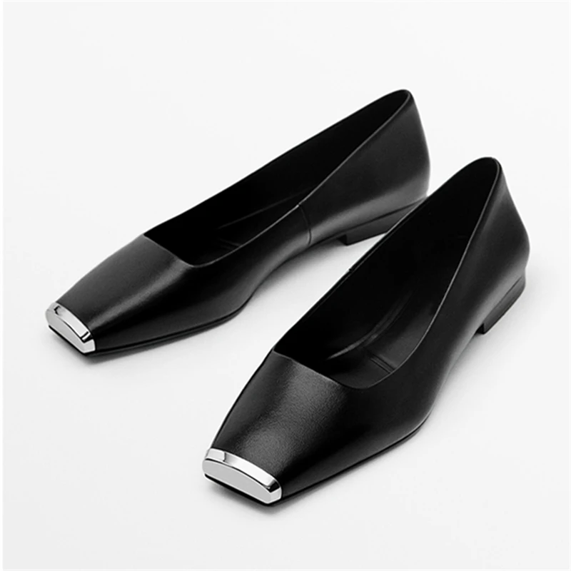 

Metal Square Toe Women Loafers Single Walking Dance Shoes Ladies Casual Espadrilles Black Slip-on Ballerinas Flats