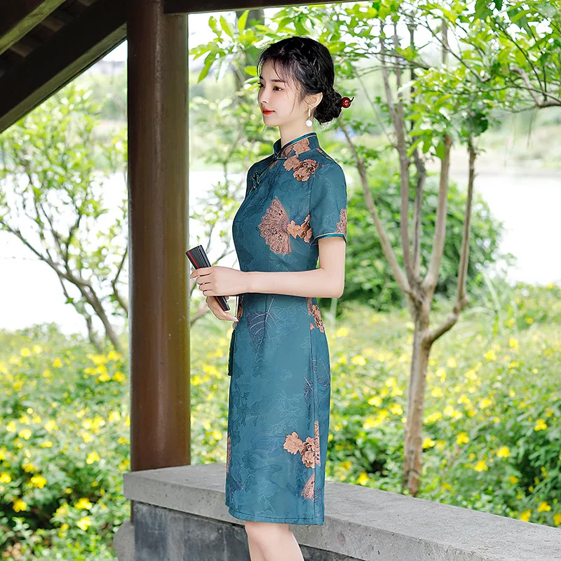 

Chiffon Improved Cheongsam Summer 2023 Temperament Modern Mid-length Chinese Style Elegant Evening Party Dress Qipao for Women
