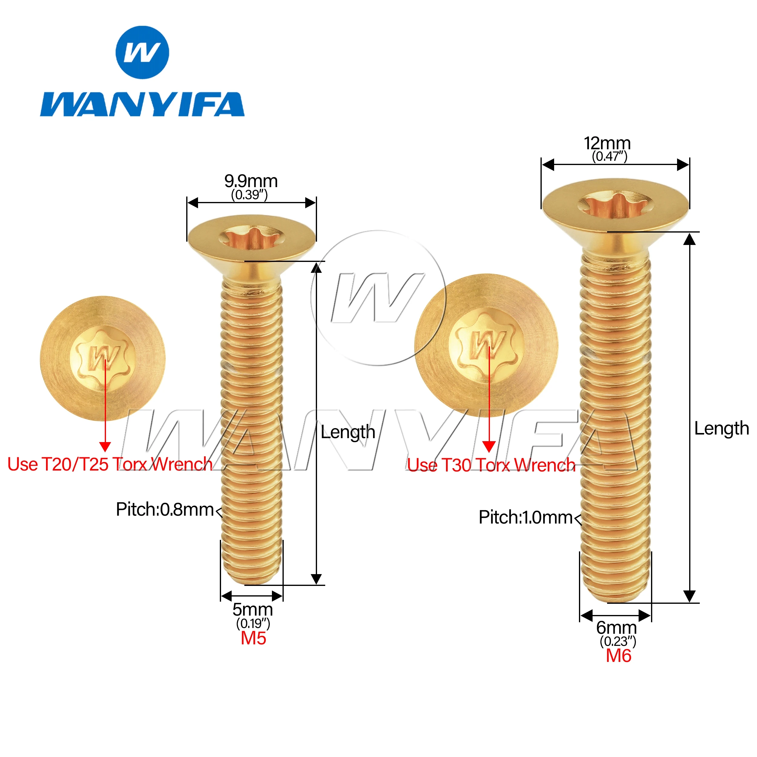 Wanyifa Titanium Ti Bolt M5M6x10 15 20 25 30 35 40 45 50 55 60mm Torx Flat Countersunk Head Screw for Bicycle Motorcycle Car