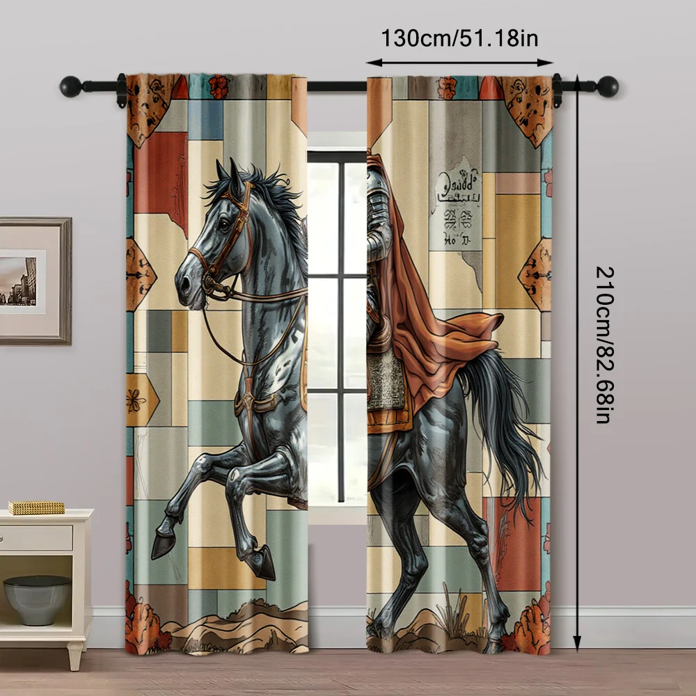 2pcs, Curtain Popular 2D print Vintage for Man on Horseback Durable Polyester (without rod) Gifts for Kitchen Living Room Office 5