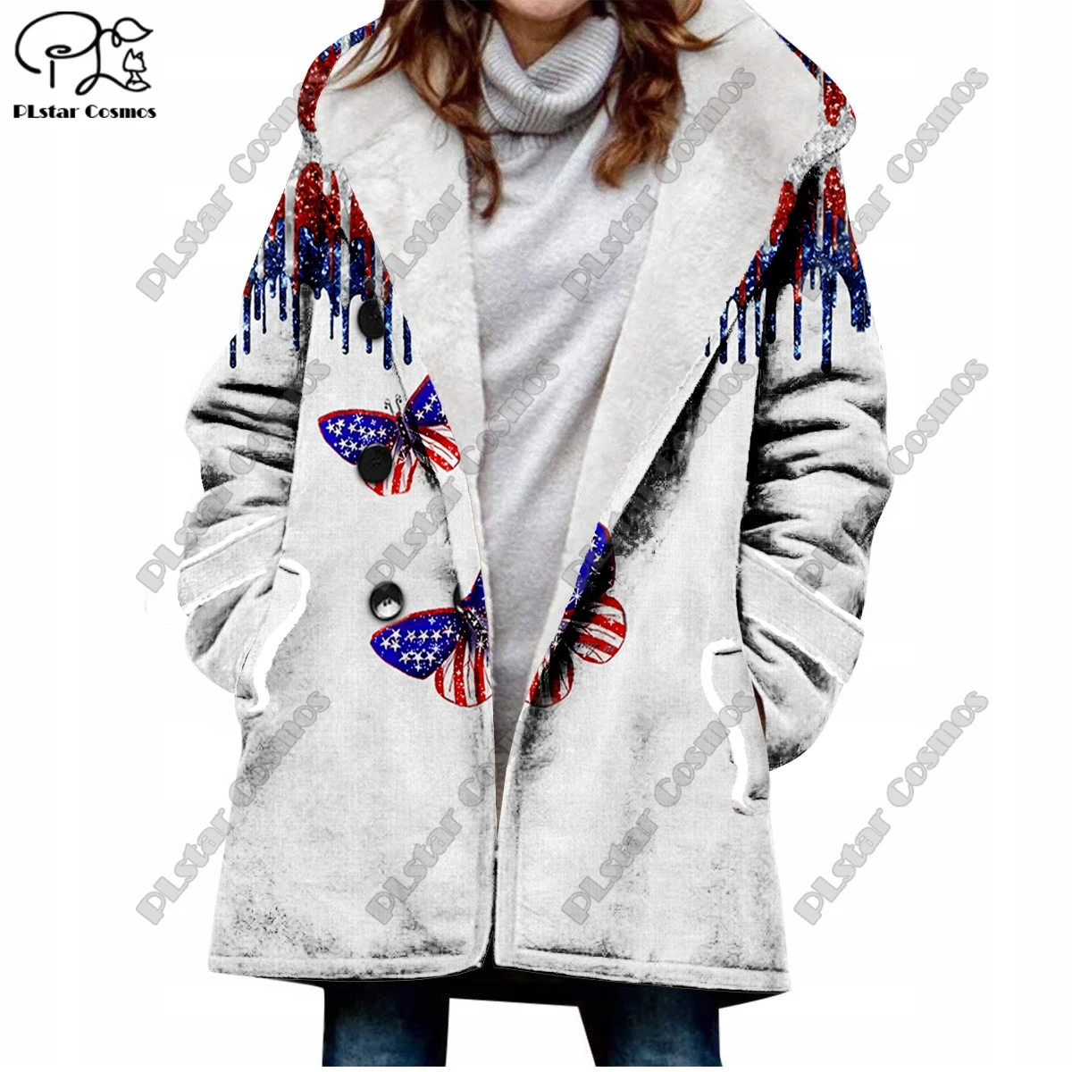 3D printing retro gradient pattern printed hooded fleece jacket warm women's jacket winter casual gift series new style -6