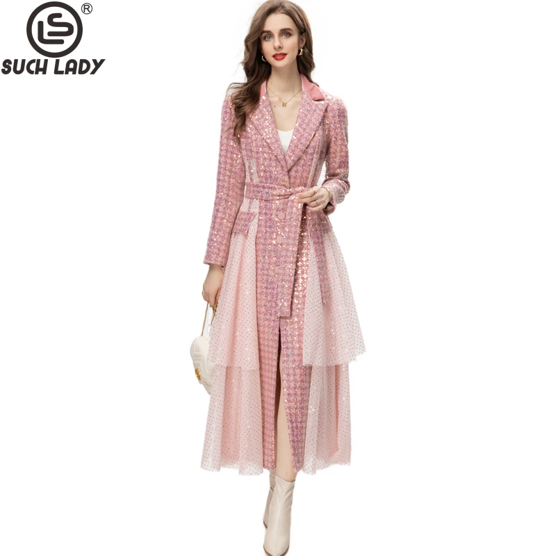 Women's Coat Notched Collar Long Sleeves Printed Ruffles Lace Up Patchwork Fashion Outerwear Coats