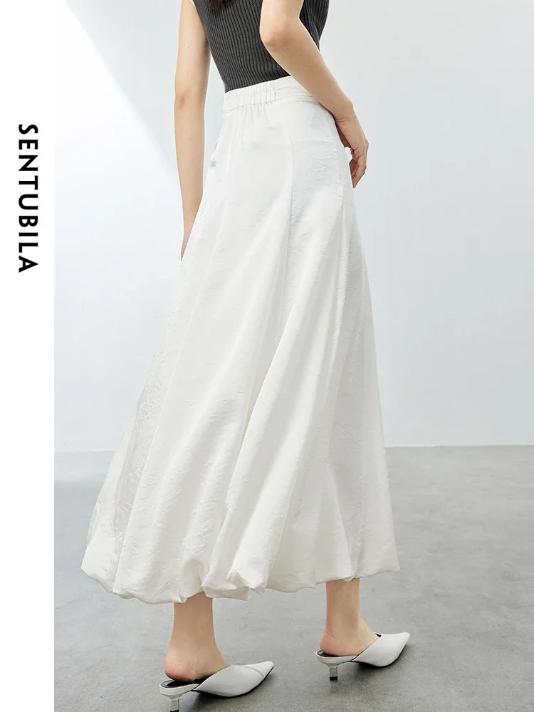 SENTUBILA Elegant Solid Simple A-line Maxi Skirt 2024 Summer Commuter Elastic Waist Comfort Loose Long Skirt For Women 142Q54474