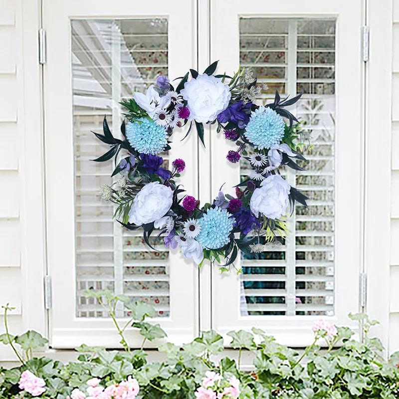 시뮬레이션 장미 모란 화환, 독립 기념일, 발렌타인 데이, 휴일 파티, 실내, 야외 벽 걸이 장식, 1PC 