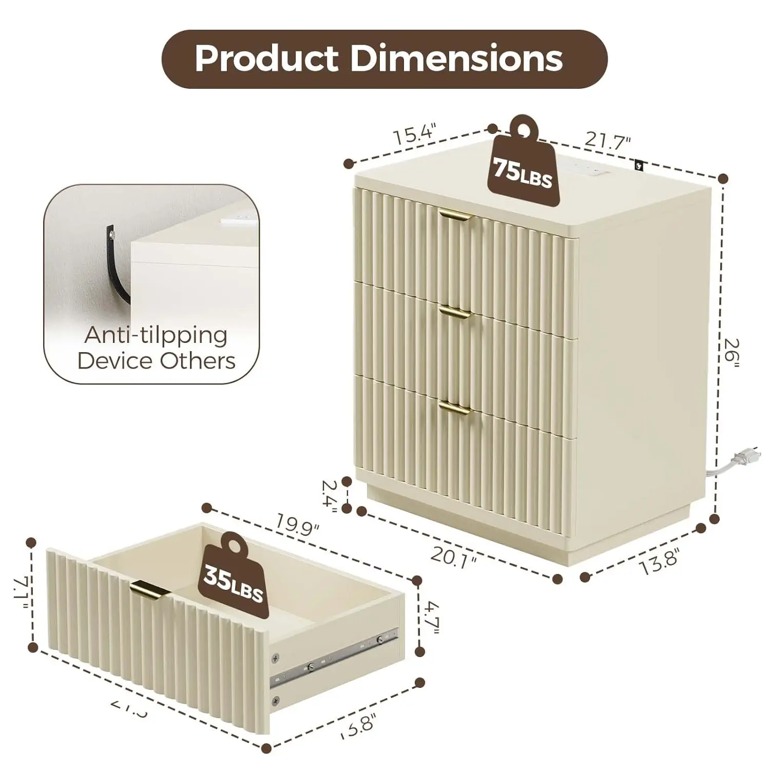 Fluted Nightstand Charging Set 2