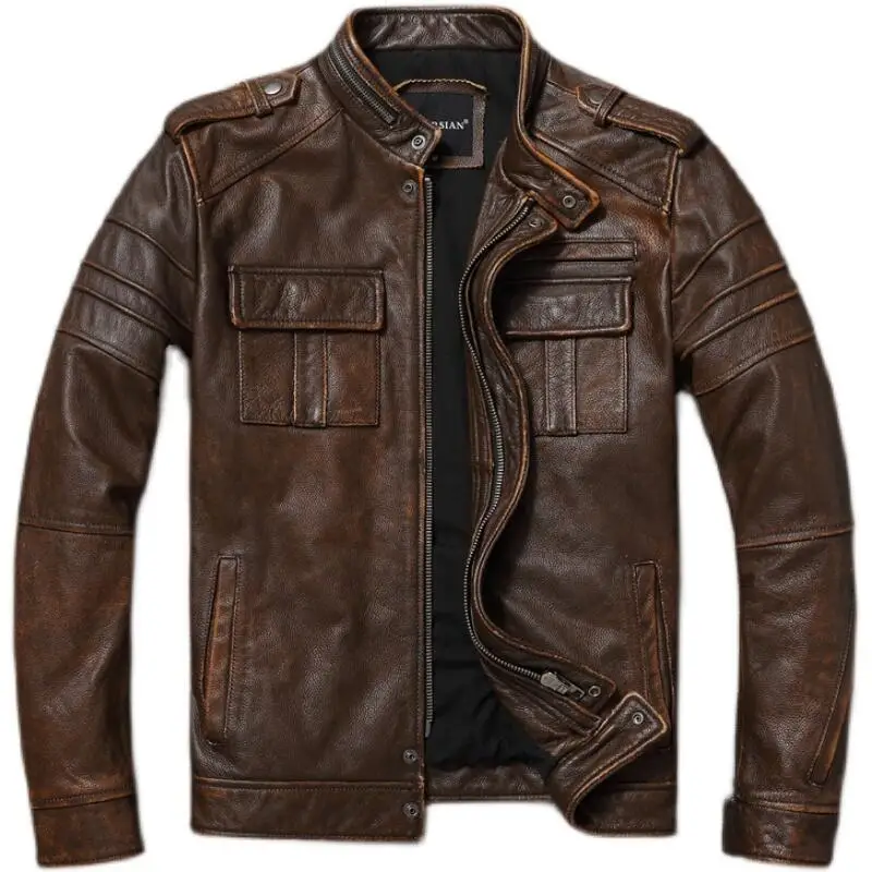 

Casual Leather Jacket Men Real Cow Leather Retro Vintage Leather Jackets Mens Jackets Chaqueta De Cuero Para Hombre Casacos