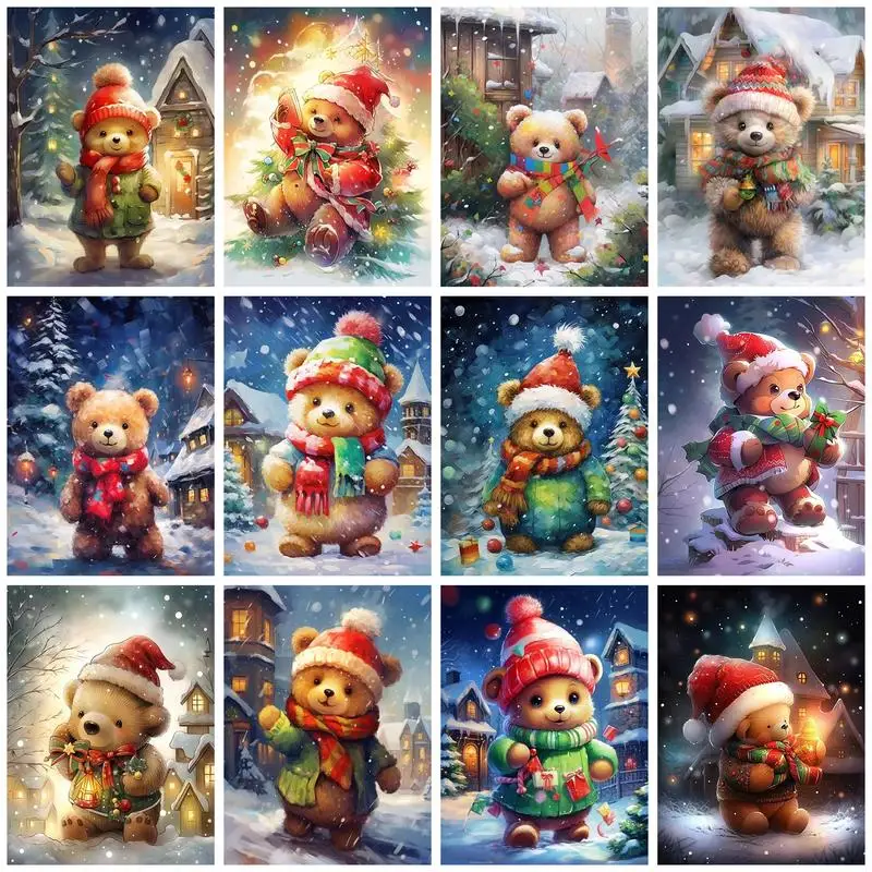 

GATYZTORY Paint By Numbers Animals Drawings By Numbers Colors Christmas Little Bear Handpainted Artwork Decoration Wall Painting