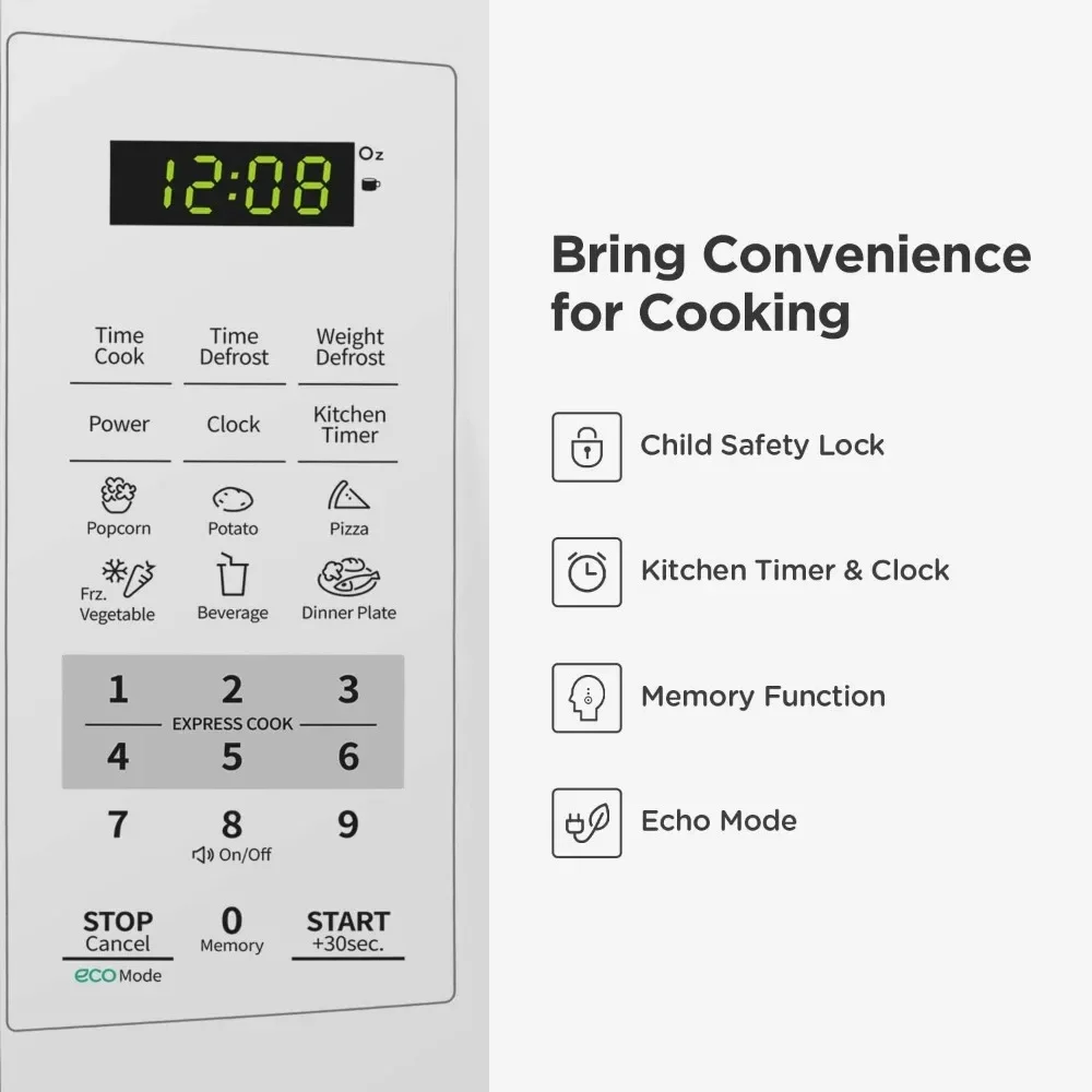 COMFEE' EM720CPL-PM Countertop Microwave Oven with Sound On/Off, ECO Mode and Easy One-Touch Buttons, 0.7 Cu Ft/700W Pearl White 6