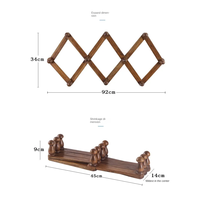 Solid Wood Telescopic Clothes Hanger, Foldable Hook, Thai, Pure Handmade, Artistic Decoration, Household