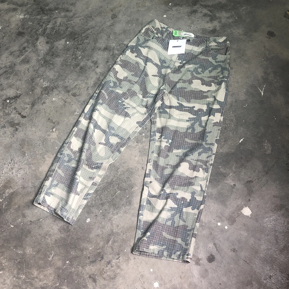 Frog Drift Fashion American Style Streetwear Camouflage Cargo Pants Vintage Clothing Loose Cotton Trousers For Men Unisex