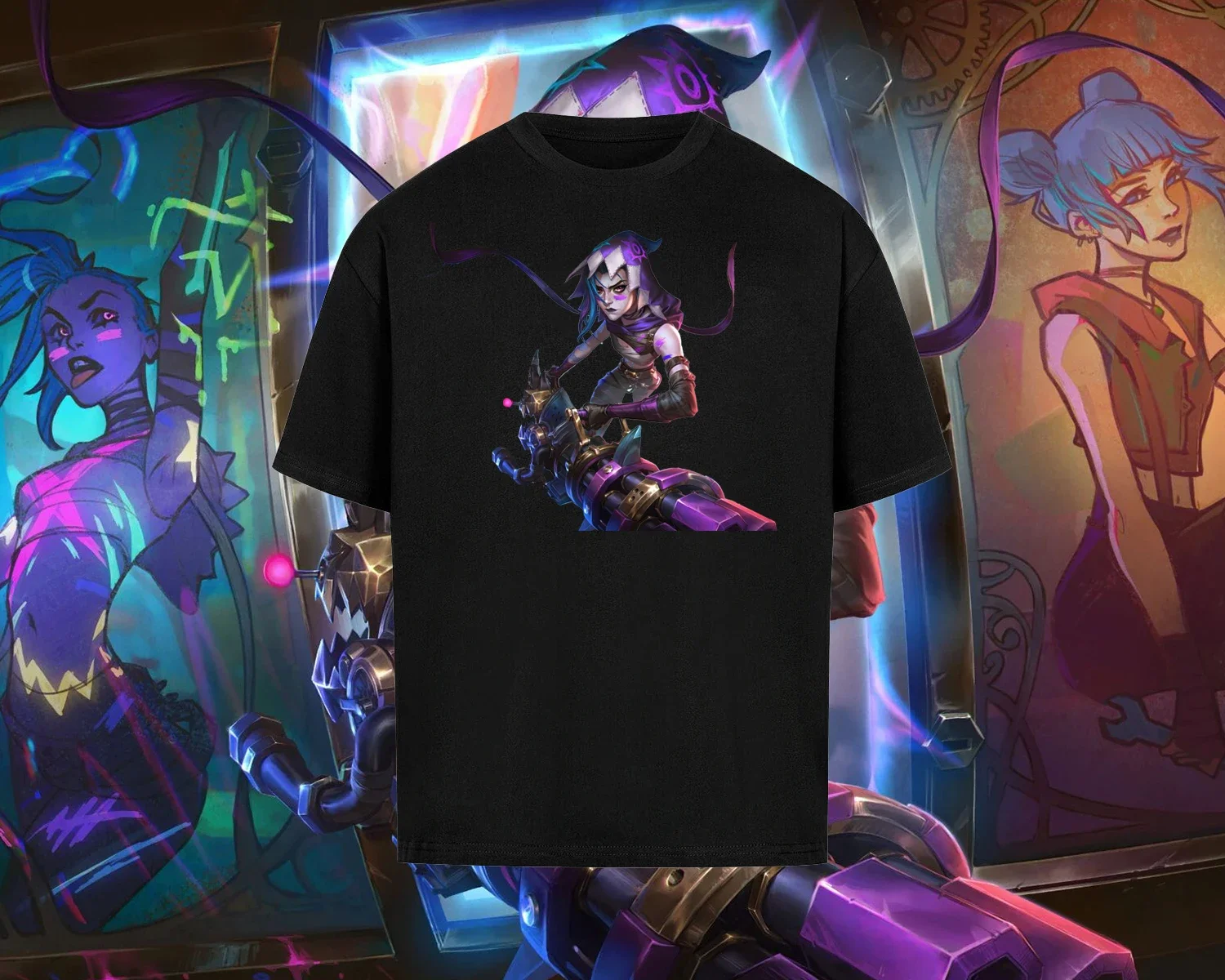 Hot Anime Arcane Unisex Men Short Sleeves Arcane Season 2 Viktor Jinx T Shirt Women  Oversized Cotton LOL Game Casual Loose Tees 2
