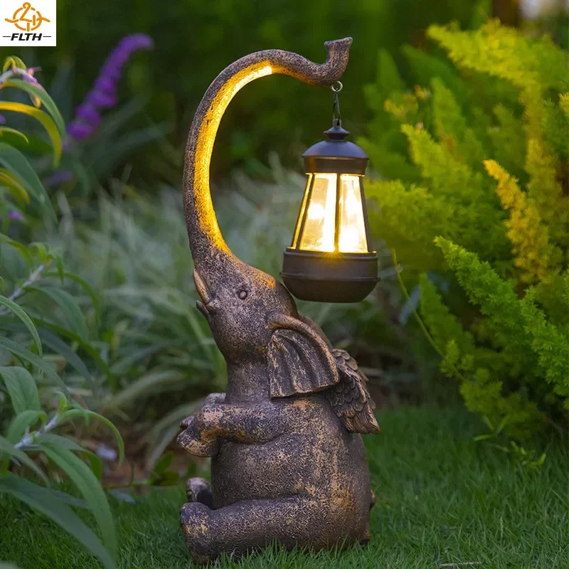 Solar elephant lawn lamp Outdoor creative resin craft animal lantern ornament park courtyard garden decoration light
