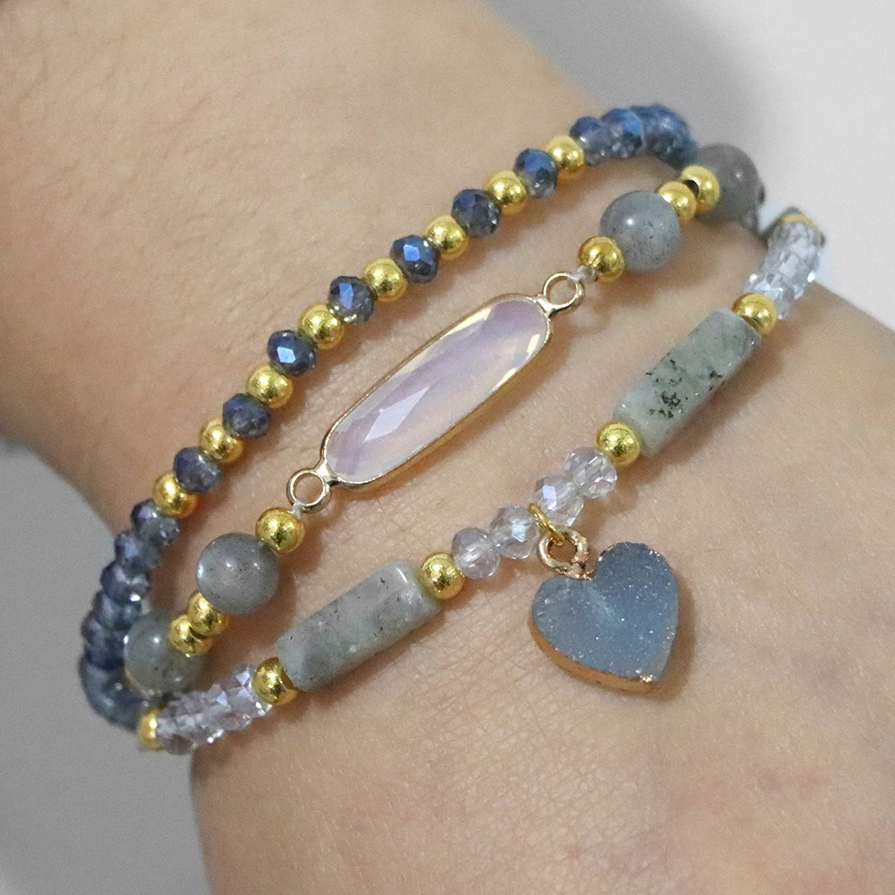 Charm Beaded Bracelets for Women Cute Morganite Aquamarine Beads Bracelet