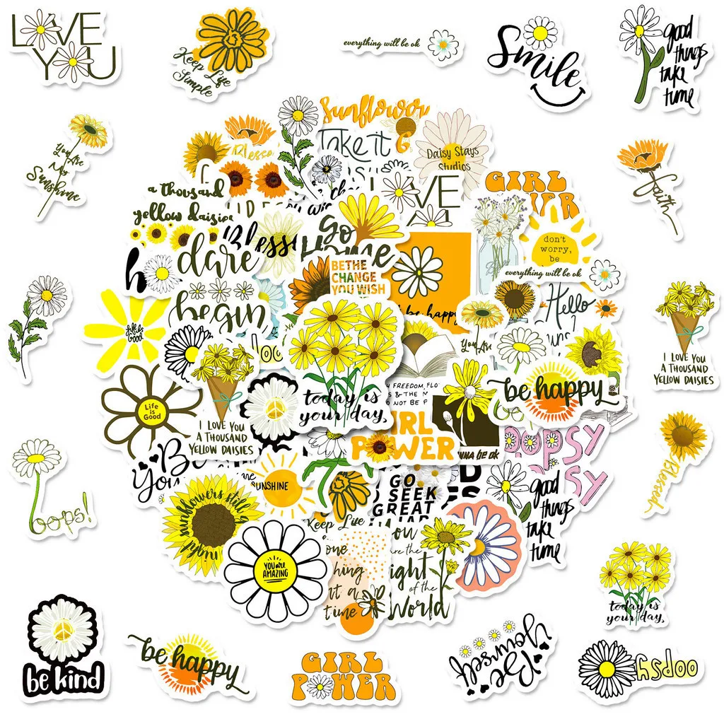 50PCS 영감 긍정적 인 문구 해바라기 헬멧 자전거 손 계정 연필 케이스 데칼에 대 한 방수 낙서 스티커