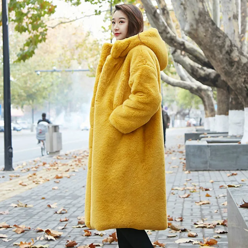 

2023 Winter Brand Thick Jacket Women Faux Fur Coat Solid Plus Size Warm Long Rabbit Fur Coats Female Lapel Outerwear