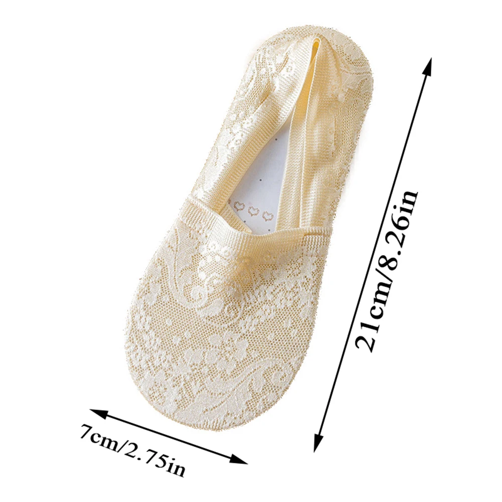 1 Pairs Lace Breathable Socks Solid Color Ankle Socks Anti-slip Thin Hosiery Invisible Silicone Non-slip Lace Flower Short Sock