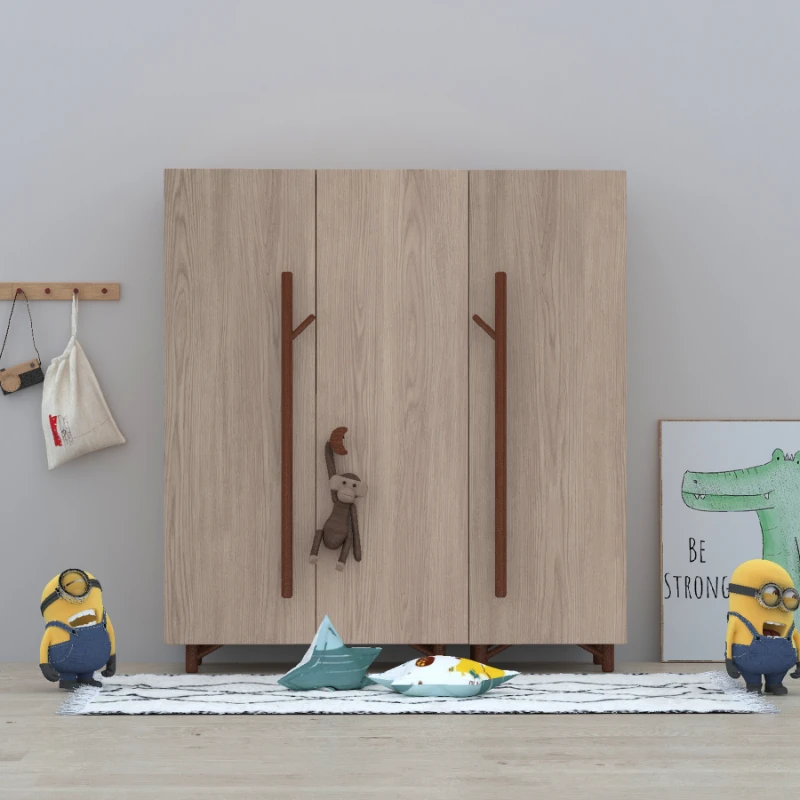 *Full solid wood children's wardrobe cartoon monkey boy girl household bedroom small unit low wardrobe