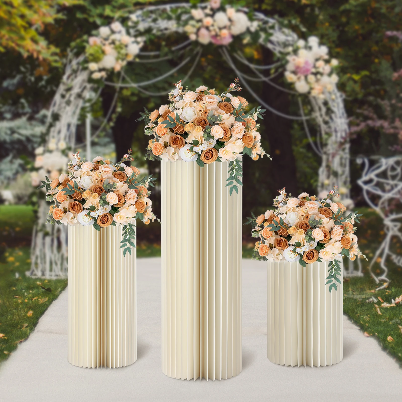 

3PCS White Elegant Wedding Centerpiece Cardboard Flower Stand Foldable Party Decor Display Holder